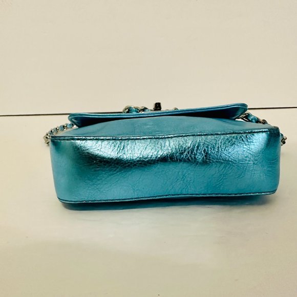 ABRO METALLIC BLUE CROSSBODY LEATHER MINI BAG WITH CHAIN STRAP - Picture 5 of 10